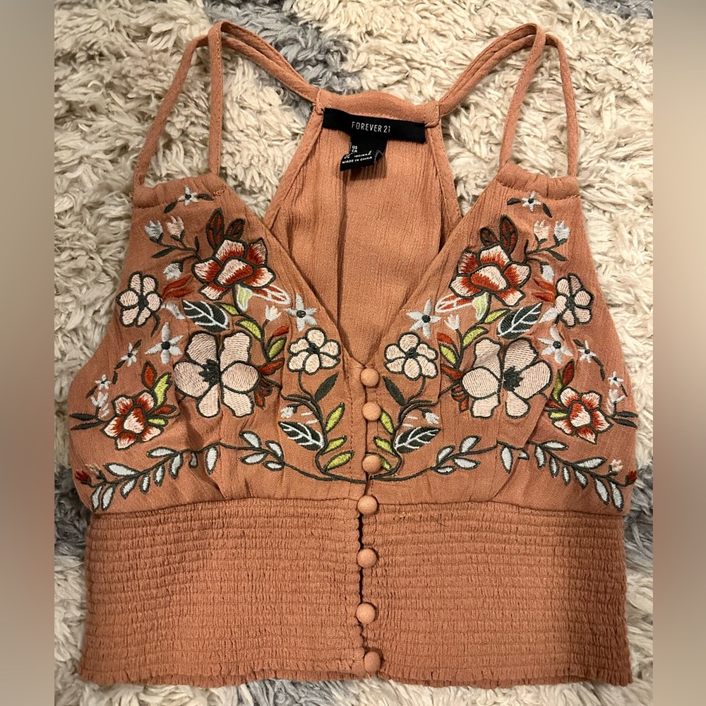 Floral embroidery crop top with spaghetti straps